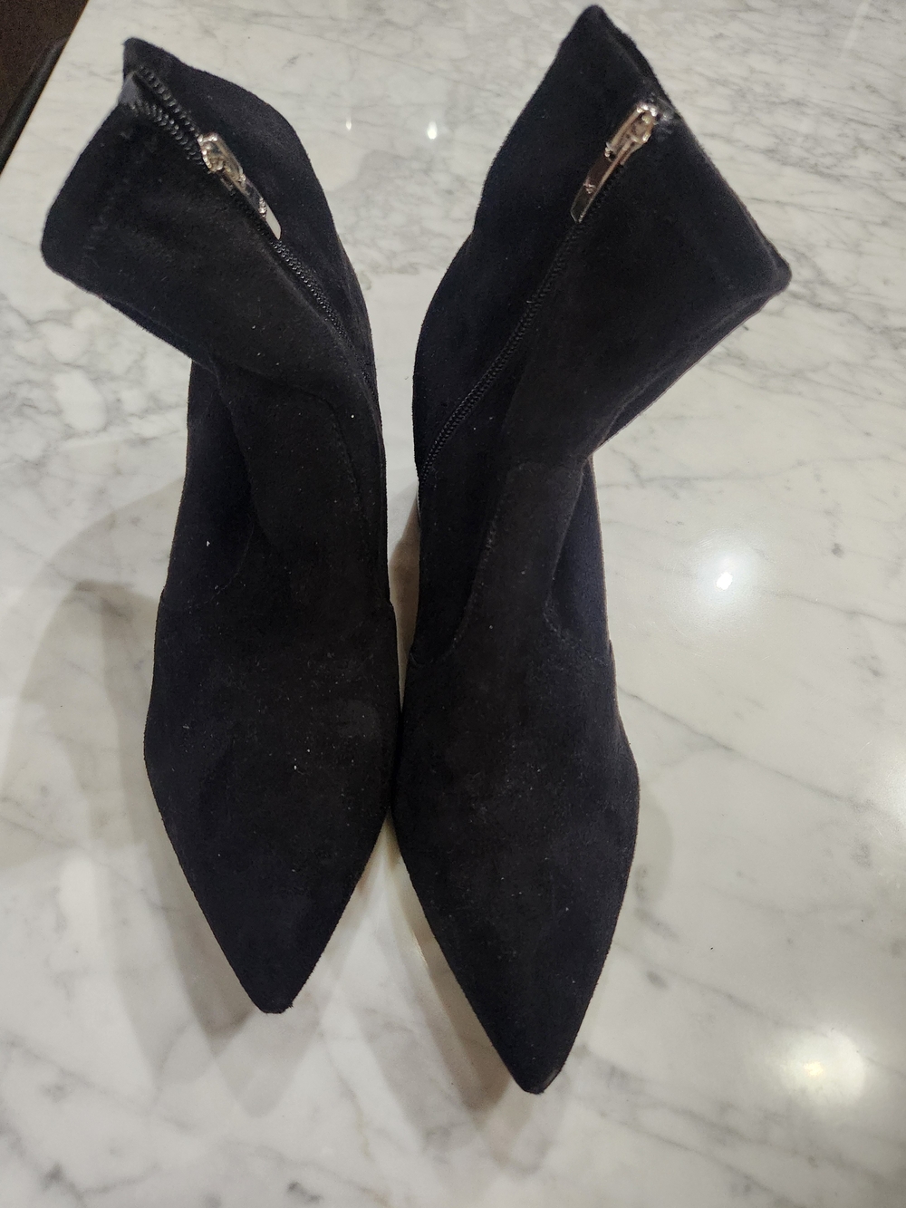 Marc Fisher Black Pointed Toe Suede Ankle Booties with Side Zip, Worn Few Times.